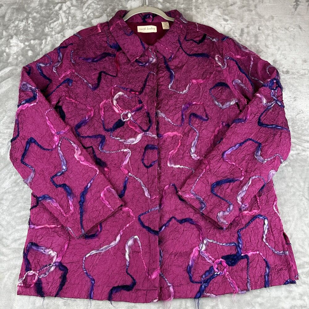 Marsh Landing Jacket Womens L Fuchsia Weave Fiber Art Unique Crinkle Lined(1012)